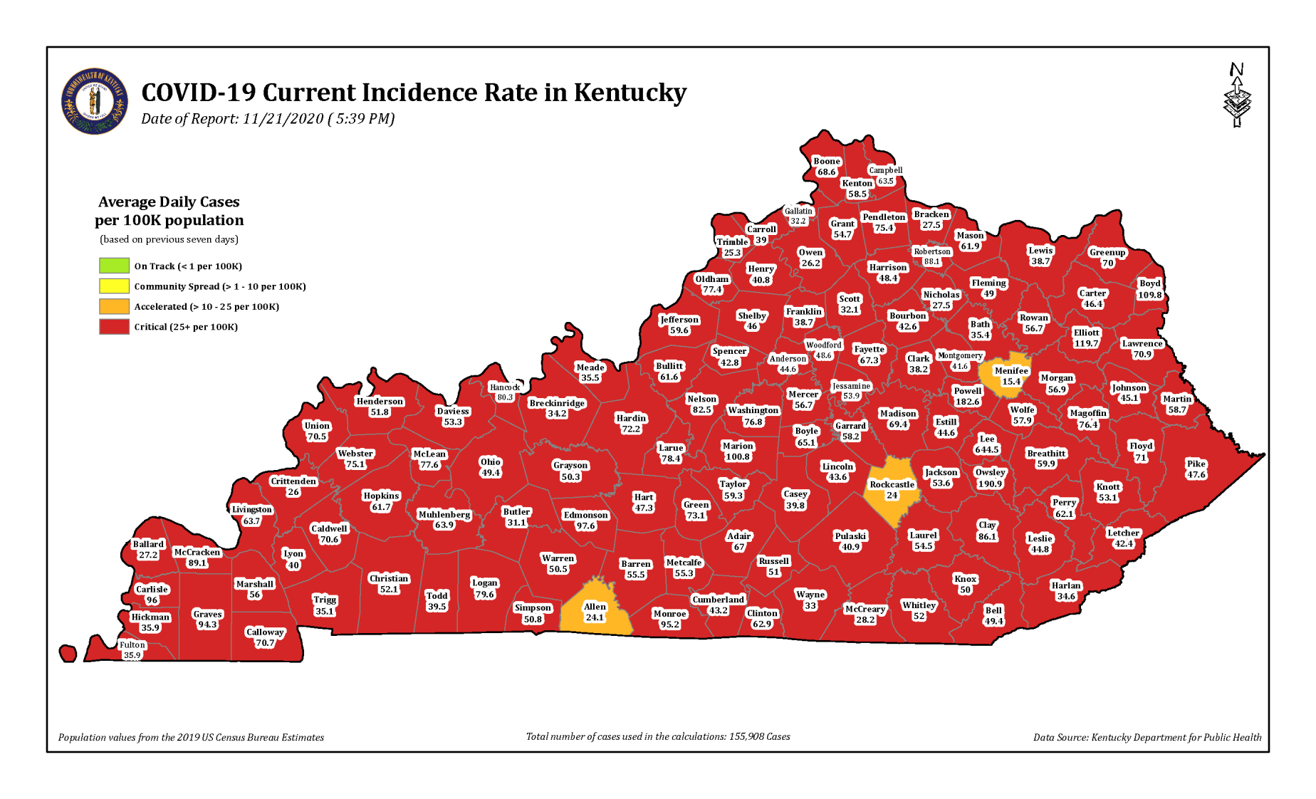 Kentucky Red Zone map 11.21.20